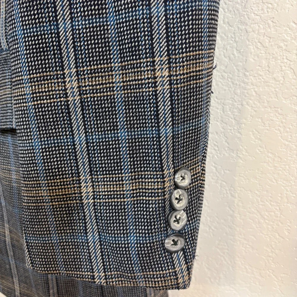Vtg 70s Christian Dior Blazer Men 46 Blue Plaid Wool Sport Coat Heritage Preppy